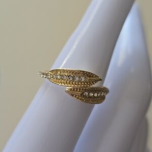 Gold Leaf Wrap Ring with Crystal Accents Size 8